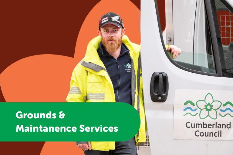 cumberland council staff with text grounds and maintenance services